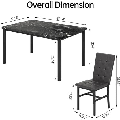 Dining Room Table Set 5 Piece Set Marble Dining Table 4 Chair Table Set for Kitchen.