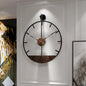 Modern Wood Walnut Dial Wall Clock, Large Simple Wall Decor Metal Frame Silent Non-Ticking Clock.