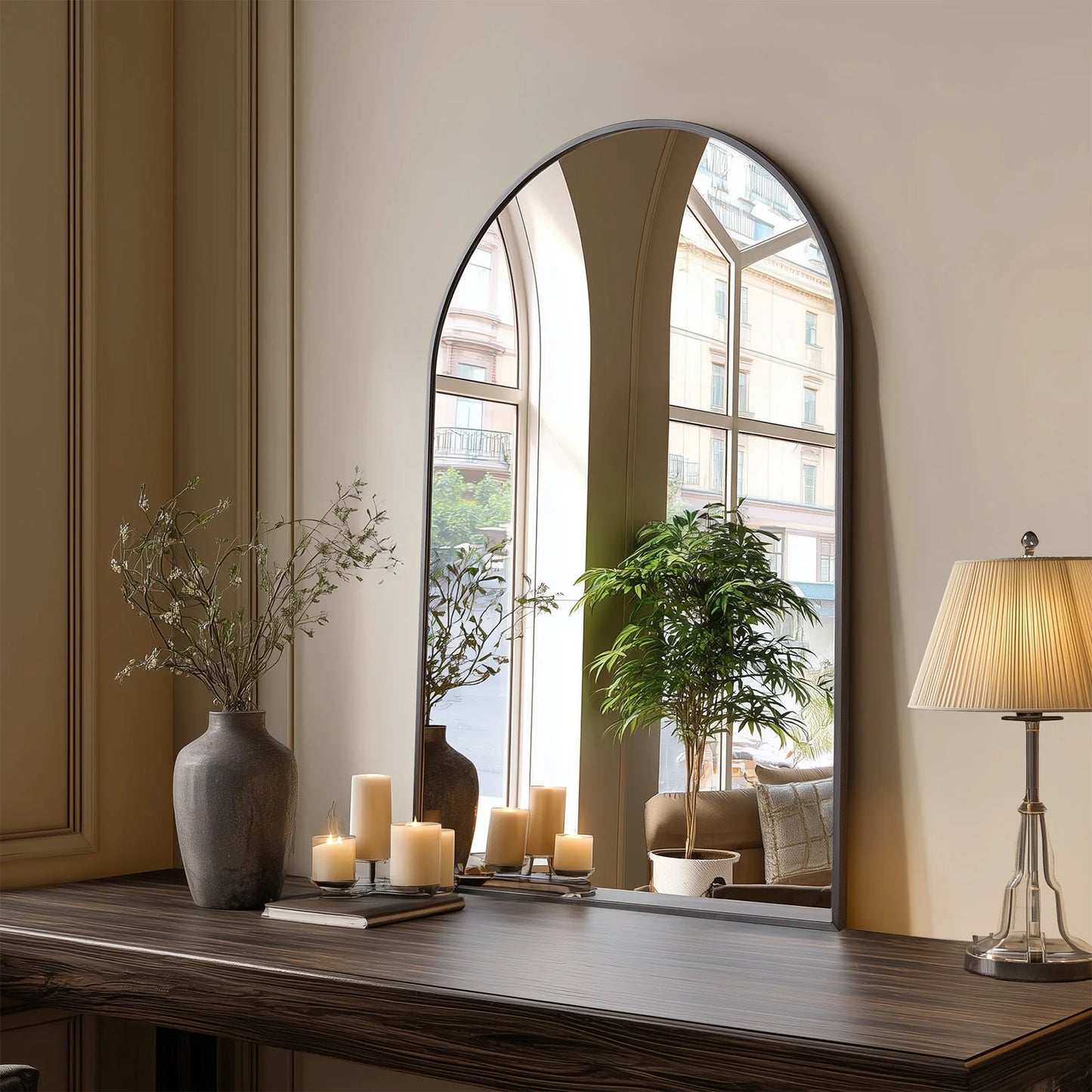 JHK 26"x38" Arched Metal Framed Bathroom Mirrors for Wall  Hanging and Bedroom Entryway