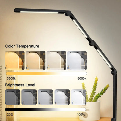 LED Desk Lamp with Clamp Flexible 4 sections Swing Arm Three light sources.