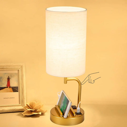 Touch Control USB Table Lamp with Dimmable LED, USB C/A Charging Ports.