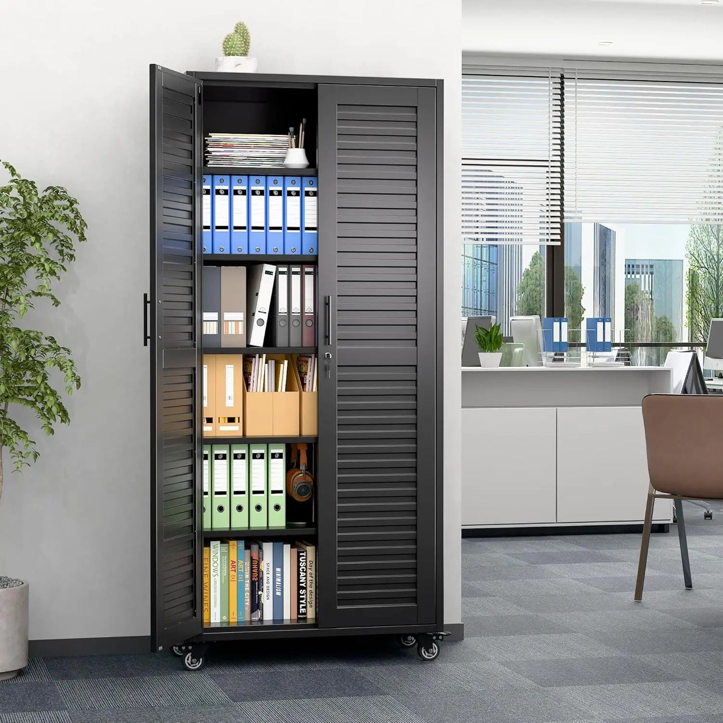 Garage Storage Cabinet with Wheels Pegboard and Adjustable Shelves, Metal Lockable Cabinet.