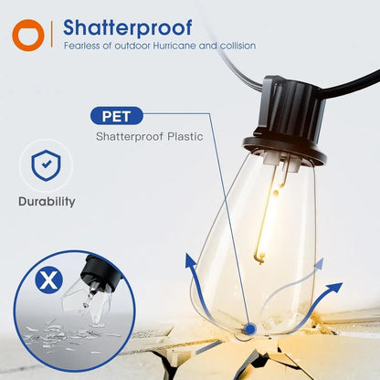 150FT LED Outdoor String Lights Waterproof, Shatterproof Replaceable Bulbs Dimmable- Hanging Lights.