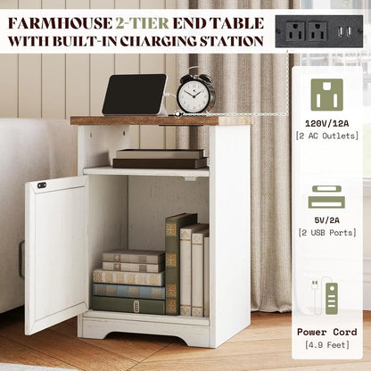 3-Piece Farmhouse Living Room Table Set with Coffee Table, 2 End Tables, Charging Station & USB Ports.