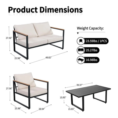 4-Piece Outdoor Patio Set, Metal, Sofa with Washable Cushions, 2 Chairs & Coffee Table