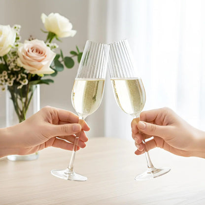 6-Pack Ribbed Wine Glasses, Vintage Stemmed Champagne & Cocktail Glasses.