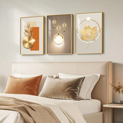 Modern Luxury Gold Wall Art, Set of 3 Piece Contemporary Paintings Artwork for Walls.