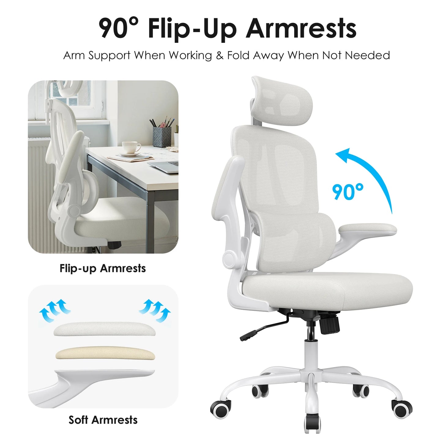 Ergonomic Office Chair, Desk Chair with Headrest and Lumbar Support, High Back Swivel Home Office.