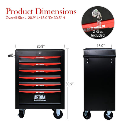 Rolling Metal Tool Chest with 6 Drawers, 20" 6-Drawer Tool Chest Cabinet with Ball Bearing Drawer Slides.