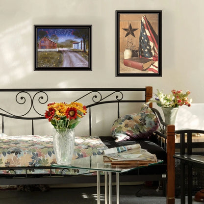 Trendy Decor 4U 2- Piece Vignette Star Spangled Night, God & Country Black Framed Wall Art.