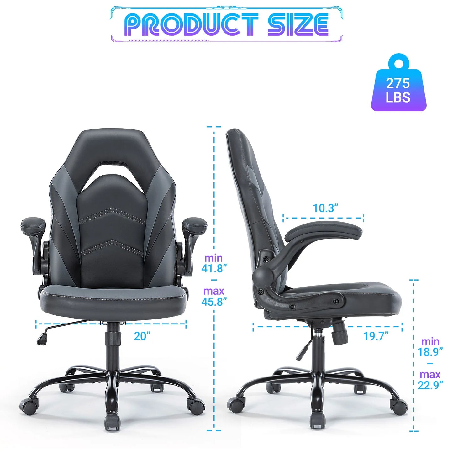 Ergonomic Office Computer Home Gaming Desk Chair Adjustable PU Leather, Flip-up Armrest.