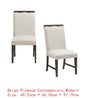 Modern Brown Finish 7-Piece Dining Set with Round Table and 6 Beige Upholstered Side Chairs.