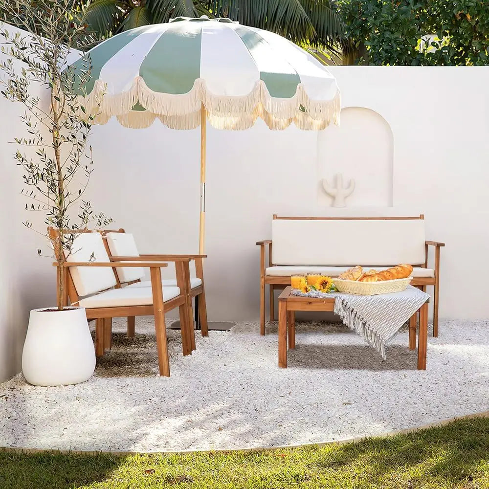 Patio Furniture 4 Piece Acacia Wood Outdoor Conversation Sofa Set with Table .