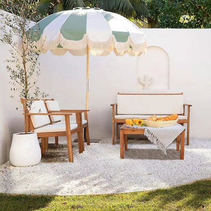Patio Furniture 4 Piece Acacia Wood Outdoor Conversation Sofa Set with Table .
