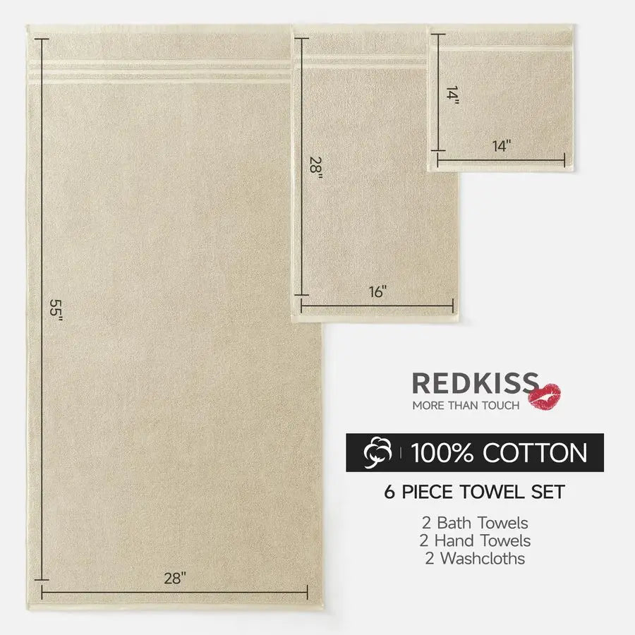 6 Piece Luxury Bath Towel Set 100 Cotton Towels for Bathroom.