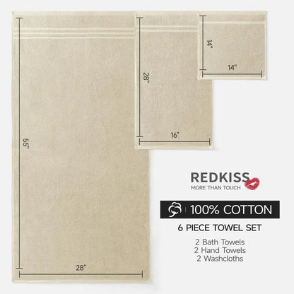 6 Piece Luxury Bath Towel Set 100 Cotton Towels for Bathroom.