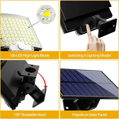 Solar Outdoor Lights - LED Motion Sensor Light with Remote Waterproof Security Flood Light for Garage, etc.
