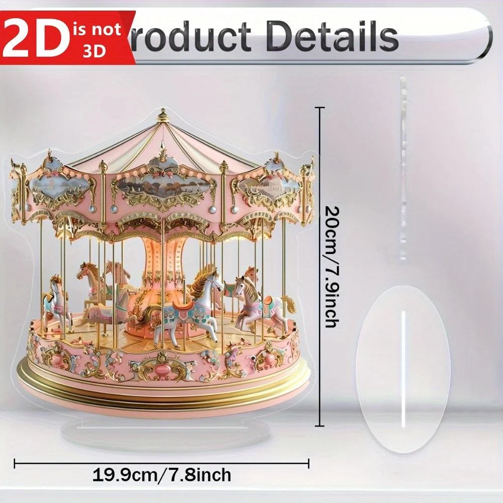 2D dreamy carousel light catcher, a versatile desktop ornament for home and office celebrations.