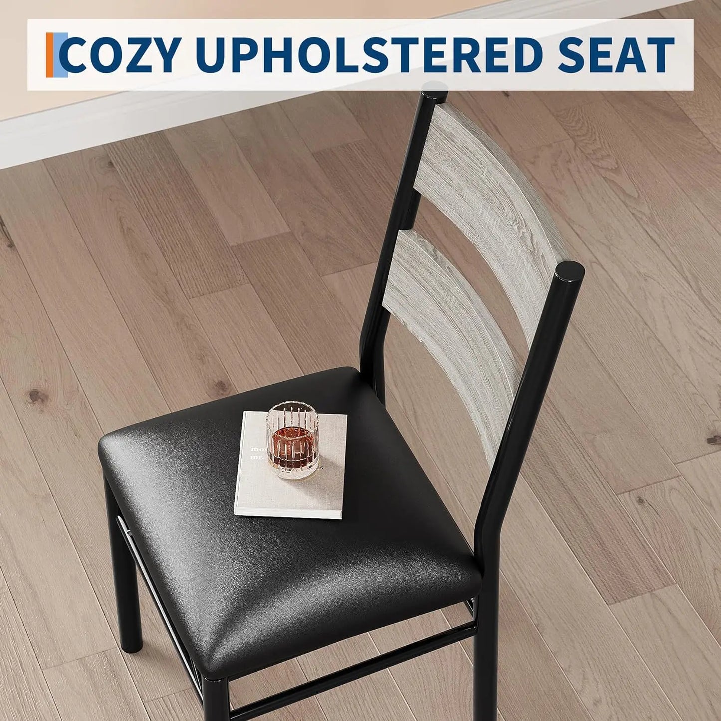 Dining Table Set for 4, Wood Table & Chairs Set of 4 with Corner Protector, Upholstered.