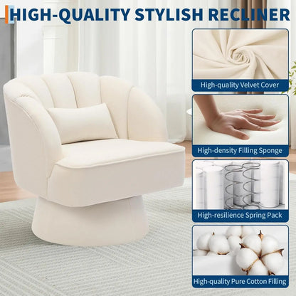 360° Swivel Barrel Accent Chair Modern Round Armchair & Plush Padding Velvet Fabric Upholstered.