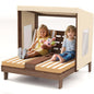 Kids Chaise Lounge Chair Outdoor, Wood Double Pool Lounger Chairs w/Canopy, Cup Holder.