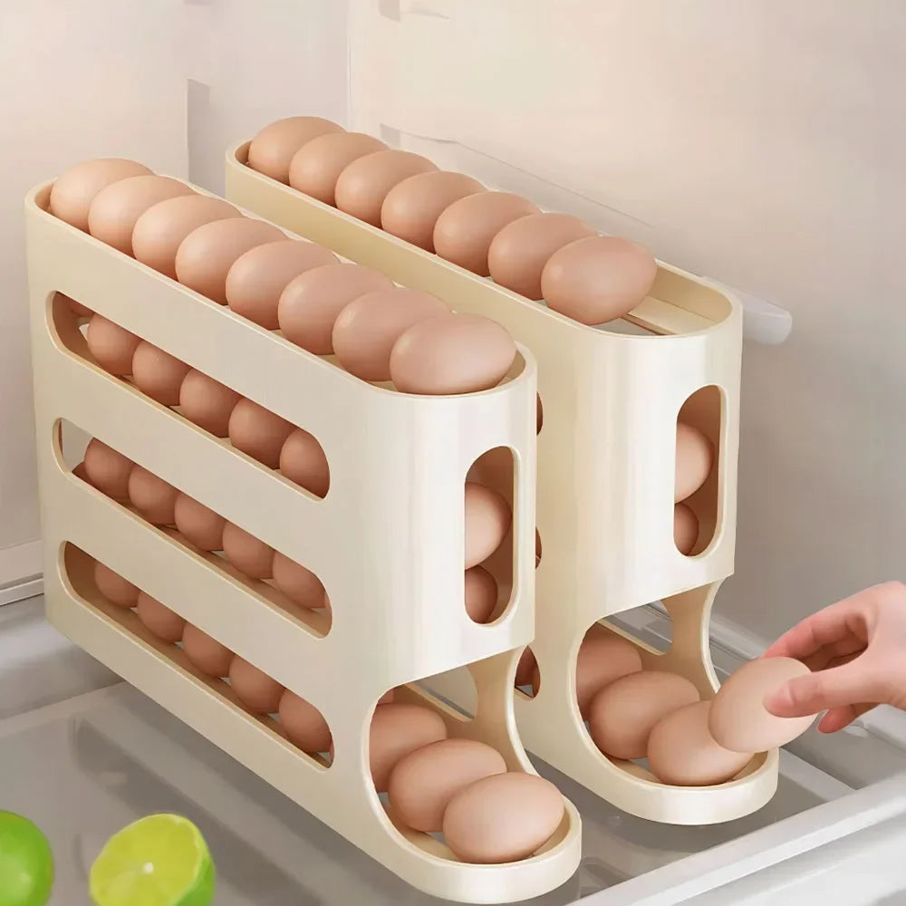 4 Layers Automatic Rolling Egg Holder Rack Fridge Egg Storage Box Container.