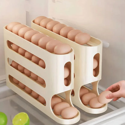 4 Layers Automatic Rolling Egg Holder Rack Fridge Egg Storage Box Container.