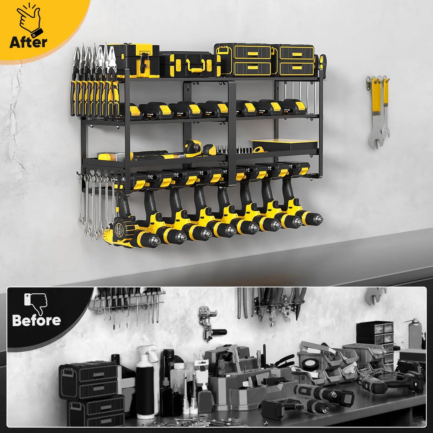 Power Tool Organizer Wall Mount, Extended Large Heavy Duty Drill Holder, 4 Layer Garage and Storage.