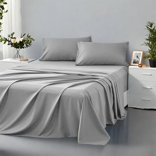 3/4Pcs soft solid color fashionable home bedding set, 1 fitted sheet, 1 flat sheet, 1/ 2 pillowcases