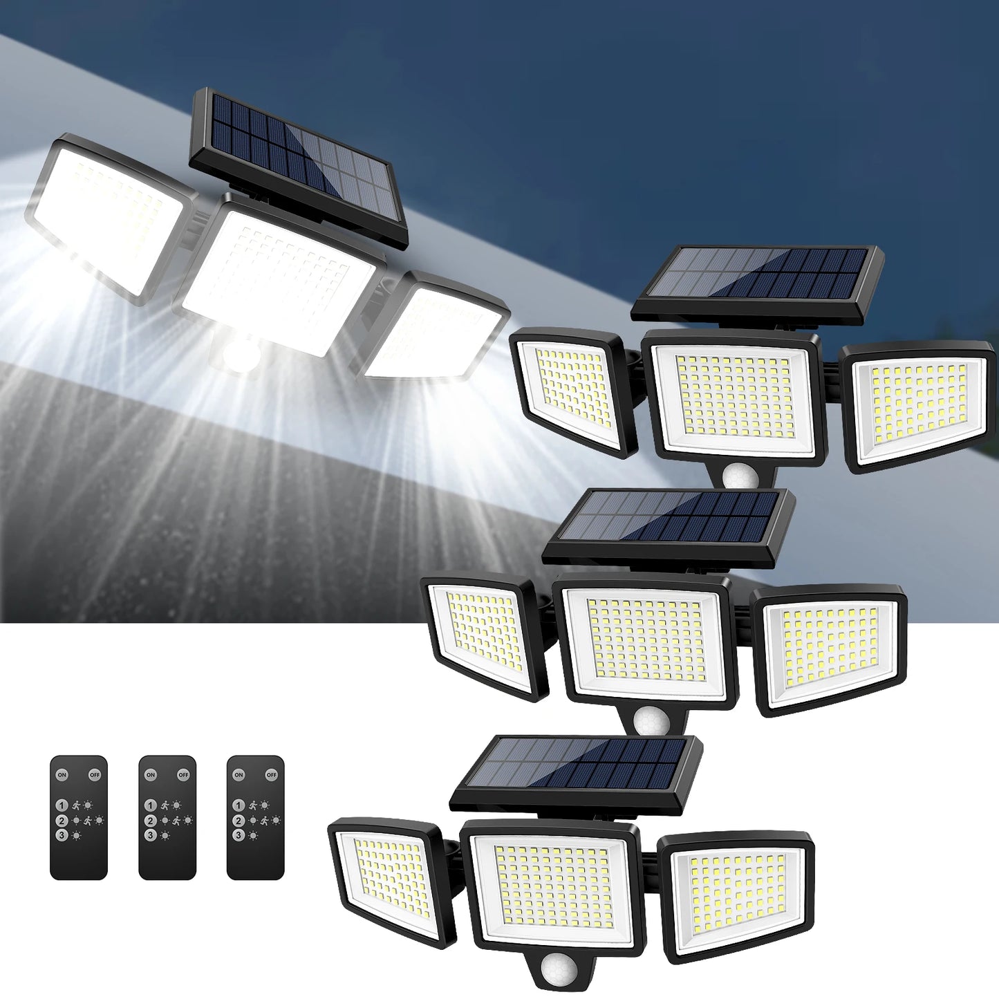 Outdoor Waterproof Solar Light with Motion Sensor 3-Head Security Light for Porches Garages Yard Entrances