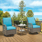 3-Piece Wicker Swivel Rocking Patio Set, 2 Chairs & Glass Table, Outdoor Furniture for Porch & Backyard.