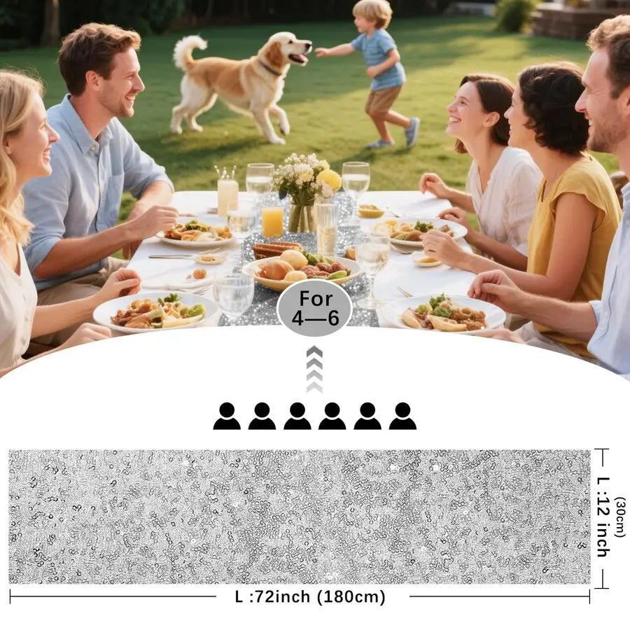 Packs 12 x 72 inches Silver Sequin Table Glitter Runner.