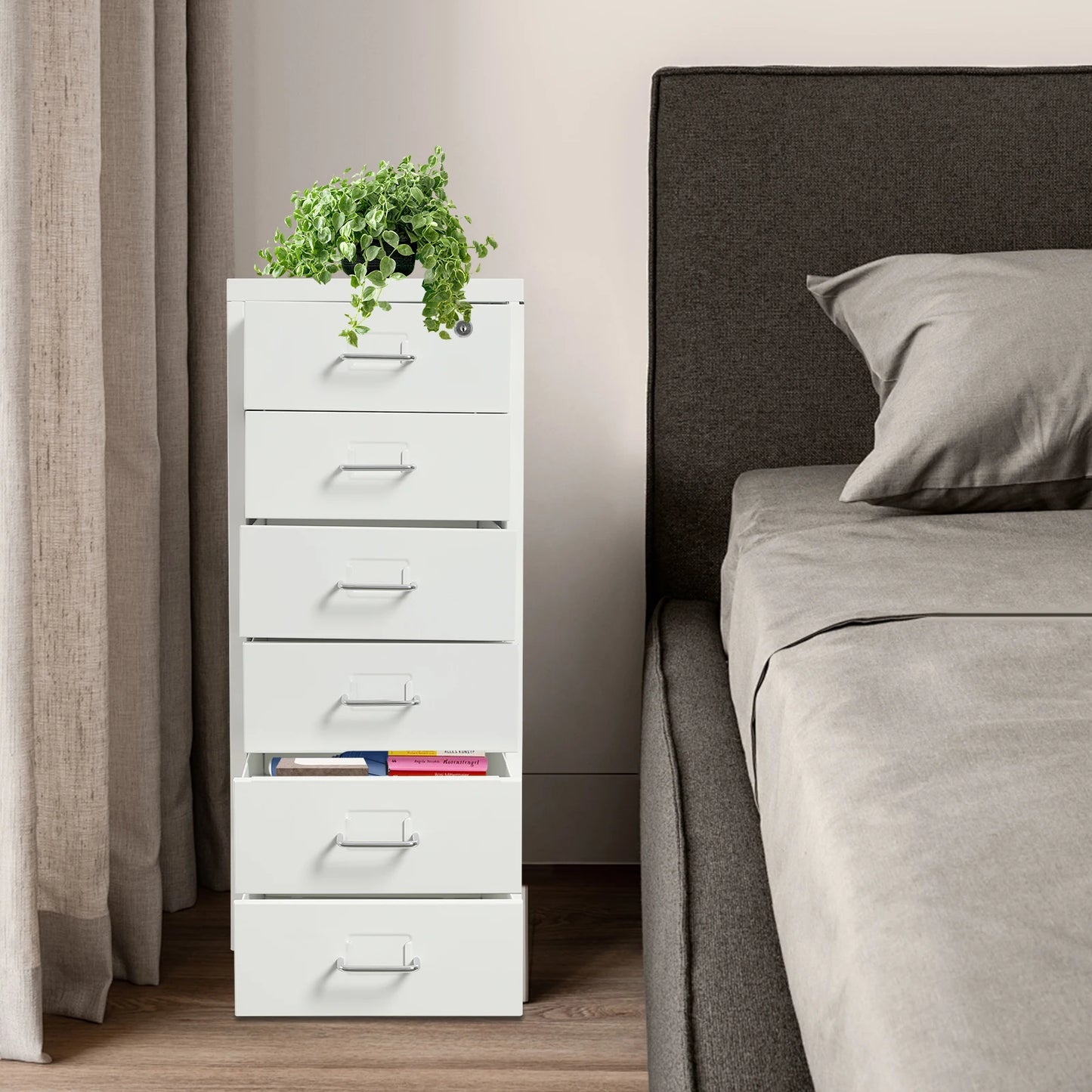 6 Drawer File Cabinet with Lock, Filing Storage Cabinets with Wheels, Organizer for Home Office Study.
