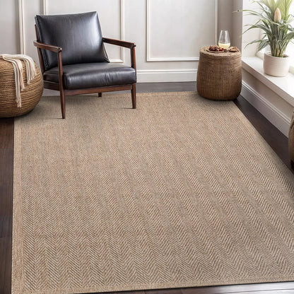 5x7 Natural Fiber Area Rug, Herringbone Seagrass Design for Indoor Outdoor Use in Living Room Patio