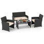 4 Pieces Patio Wicker Furniture Set, Rattan Cushioned Chairs, Loveseat and Tempered Glass Coffee.