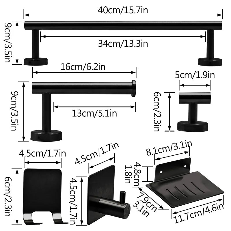 Bathroom Hardware Set 7Pcs Bathroom Towel Rack, Hand Towel Bars Toilet Paper Holders, Towel Rings, Robe Hooks