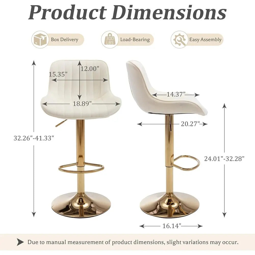 Set of 6 Modern Velvet Swivel Bar Stools, Adjustable Counter Height with Chrome Base, Golden Legs.
