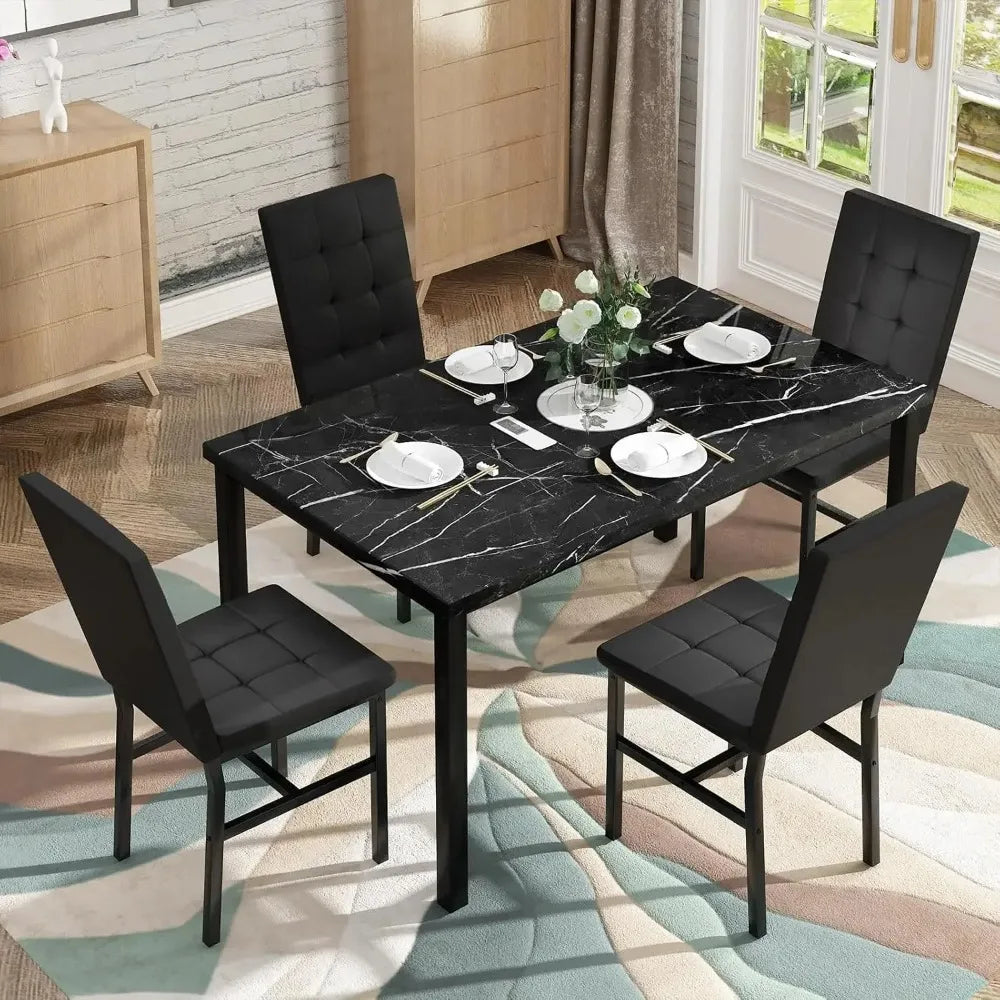 Dining Room Table Set 5 Piece Set Marble Dining Table 4 Chair Table Set for Kitchen.
