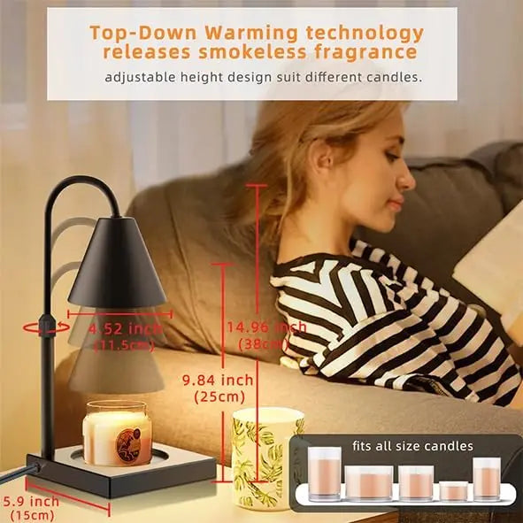Stepless Dimming Candle Warmer Lamp with Timer and Adjustable Height.