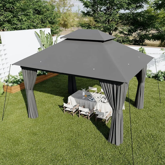Outdoor Gazebo for Patio 10x12, Metal Frame Canopy with Double Roofs, Heavy Duty.