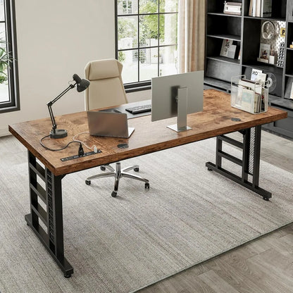 71 Inch Executive Desk with USB Ports, Large Computer Desk with Extra Thick, Office Desk, Furniture.