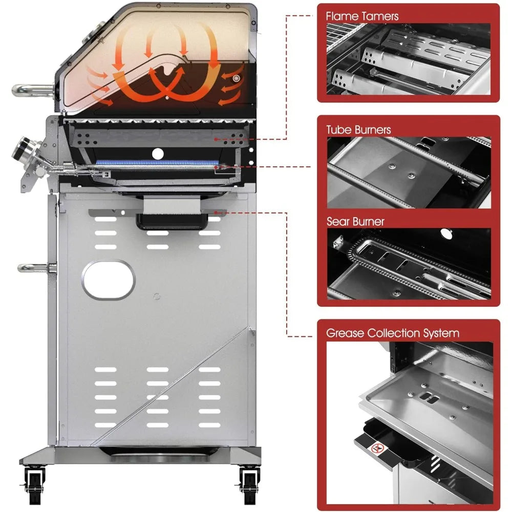 Royal Gourmet GA6402B 6 Burner Propane Gas Grill with Side Burner and Warming Rack, Cabinet Style Gas BBQ Grill