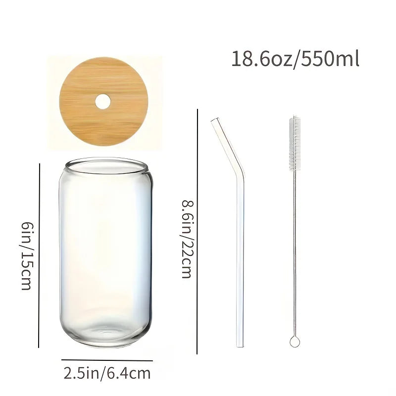 4Pcs 18.6Oz/550Ml Drinking Glasses with Bamboo Lids and Glass Straws, Glass Cups.