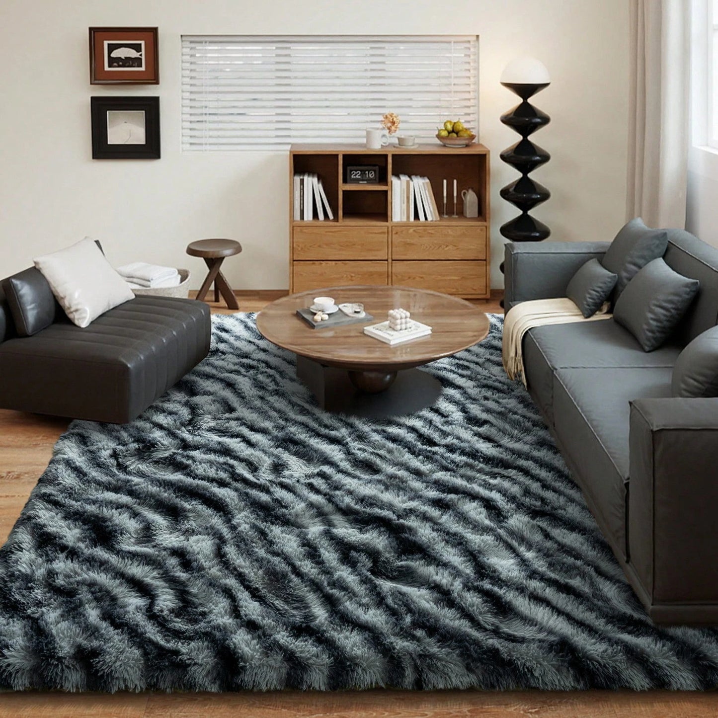 Fluffy Long Shag Zebra Print Rug for Bedroom, Washable, Super Soft Indoor Plush Rug.