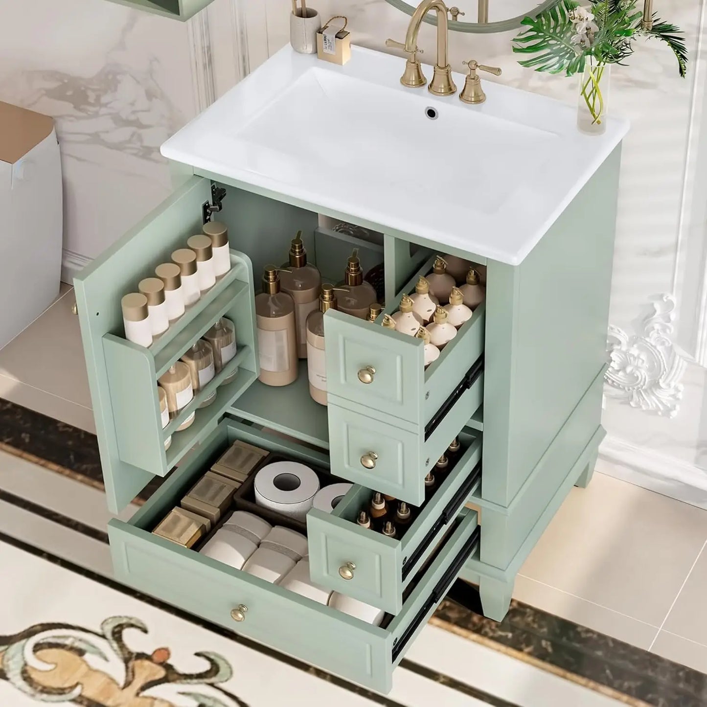 24" Bathroom Vanity with Sink,  Free Standing Single Vanity, with 3 Drawers and One Door, Customized