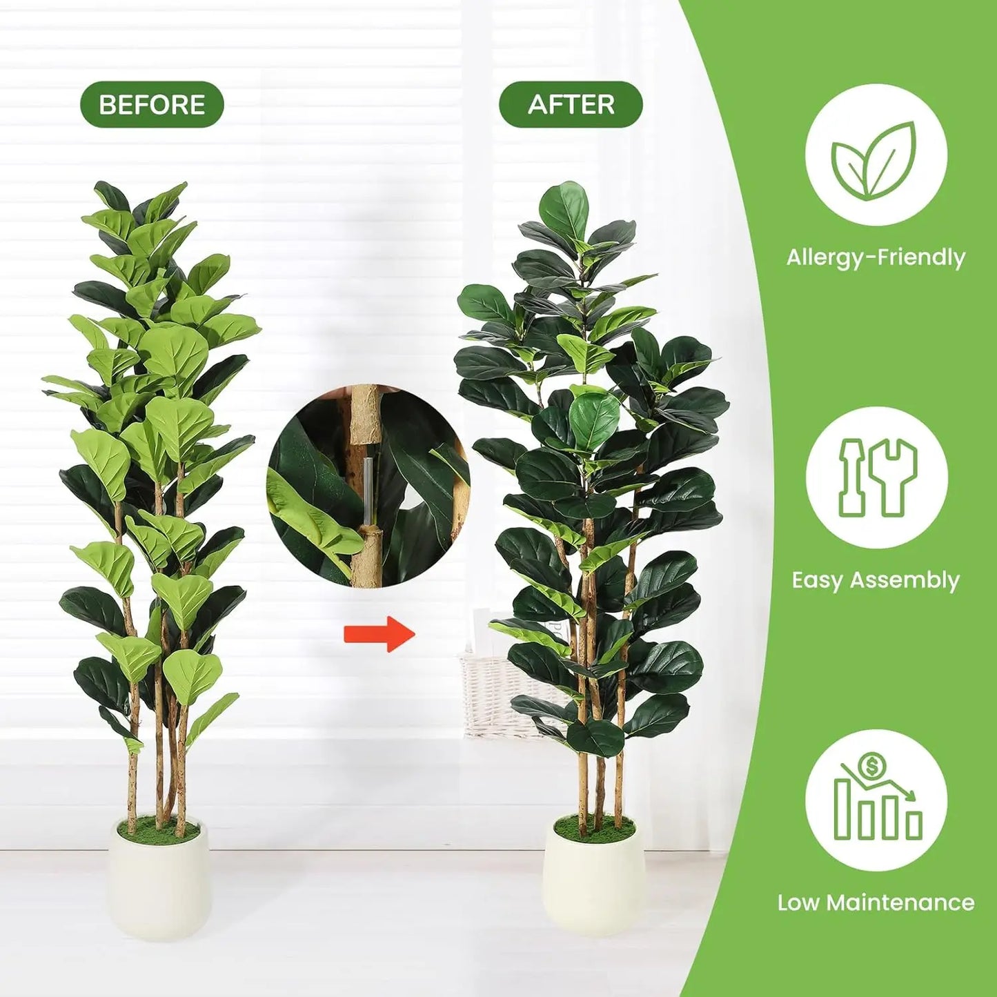5/6/7 FT Artificial Fiddle Leaf Fig Tree with Pot Faux with Artificial Plants for Home