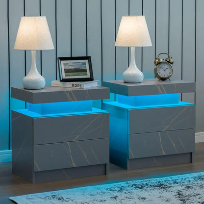 Nightstand Set of 2 LED Nightstand with 2 Drawer, Bedside Table, Customized.