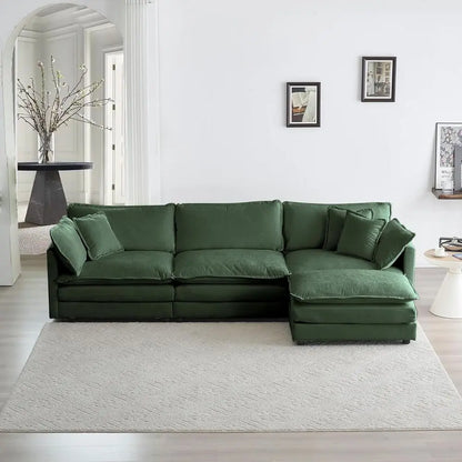 Luxury Sofa Set with Removable Ottoman, 3-Piece Living Room Furniture, Green Velvet.