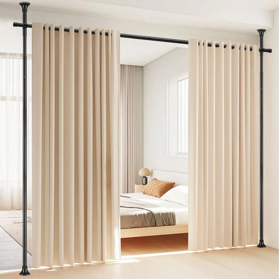 Divider, No Drilling Curtain Rod Wall Divider for Space Partition, Adjustable Heavy Duty Floor to Ceiling.