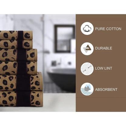 6 Piece Towel Set Animal Print Leopard Cheetah, 100 Cotton Jacquard 2 Bath Towel, 2 Hand Towel, 2 Washcloths.